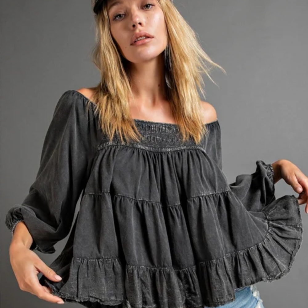 Lucky Brand 3/4 sleeve top in gray size M